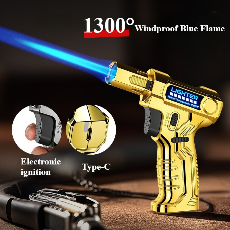 Outdoor Power Direct - Type-C USB充電式直接充電防風ライター、屋外ハイパワーガストーチシガーガン型BBQライター男性用ツール