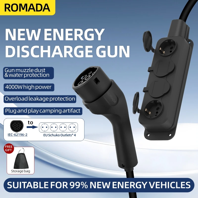 Outdoor Power Adapter - ポータブル16A 4KW V2Lケーブル 電気自動車サイドディスチャージプラグ EV充電器 IEC62196-2
