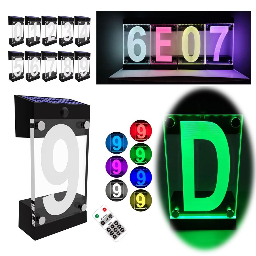 IP55防水ソーラー式番地サイン3Dアクリルリモコン付き屋外 - Outdoor Power Number のレビューと価格