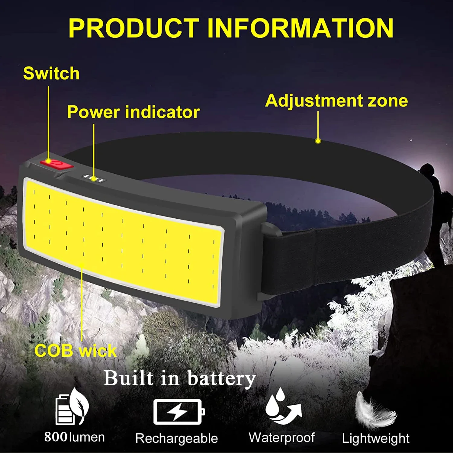 COB ポータブル LED ヘッドライト屋外ヘッドライト内蔵 - Outdoor Usb Power Bank のレビューと価格