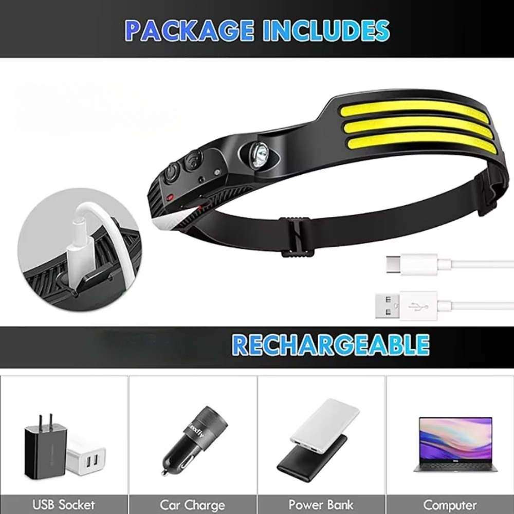 COB LED 誘導ヘッドランプ USB 充電式ランプ 内蔵 - Outdoor Usb Power Bank のレビューと価格
