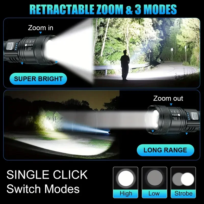 戦術的な LED 懐中電灯 2000LM USB 充電式防水 - Outdoor Usb Power Bank のレビューと価格
